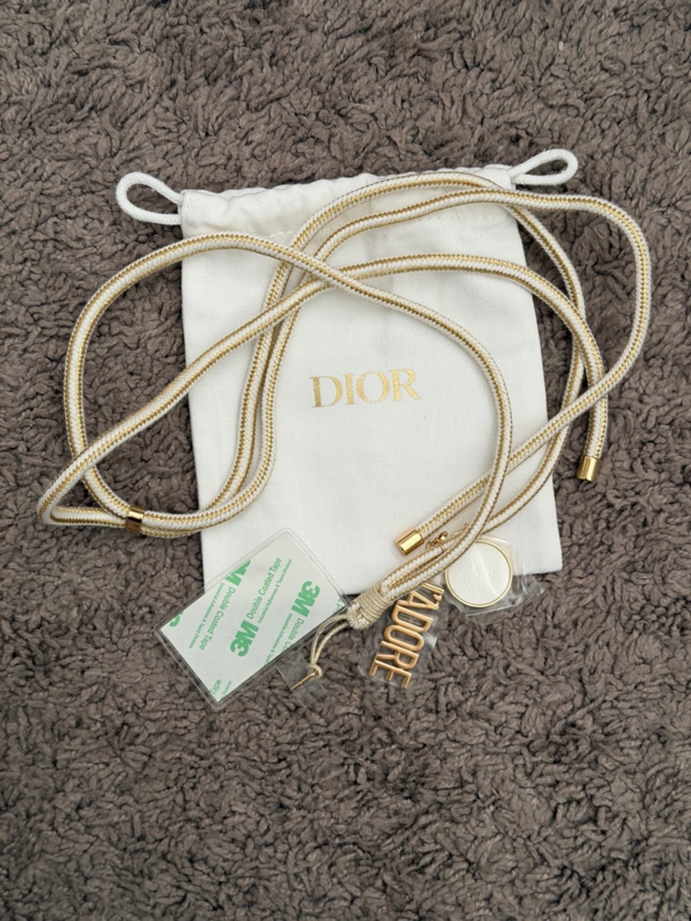 Dior Gold and White Rope Logo Lariat Necklace